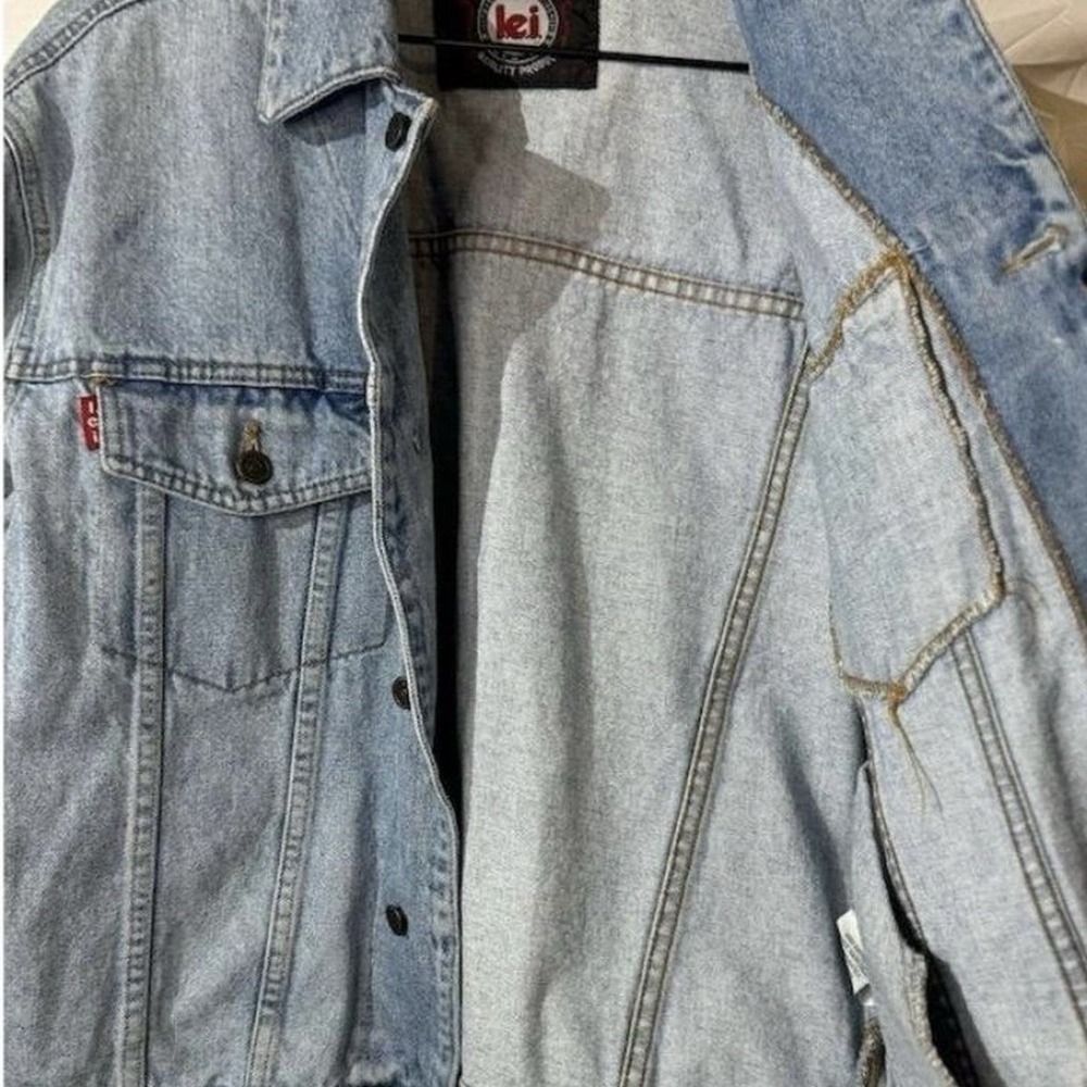 Vintage 90s L.E.I. Denim Jacket Light Wash Trucker Made in USA M Y2K‎ Grunge - Picture 3 of 13